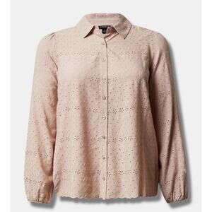 Torrid Eyelet Blouse Top Plus Size‎ 2X Pink Button Up Long Sleeve